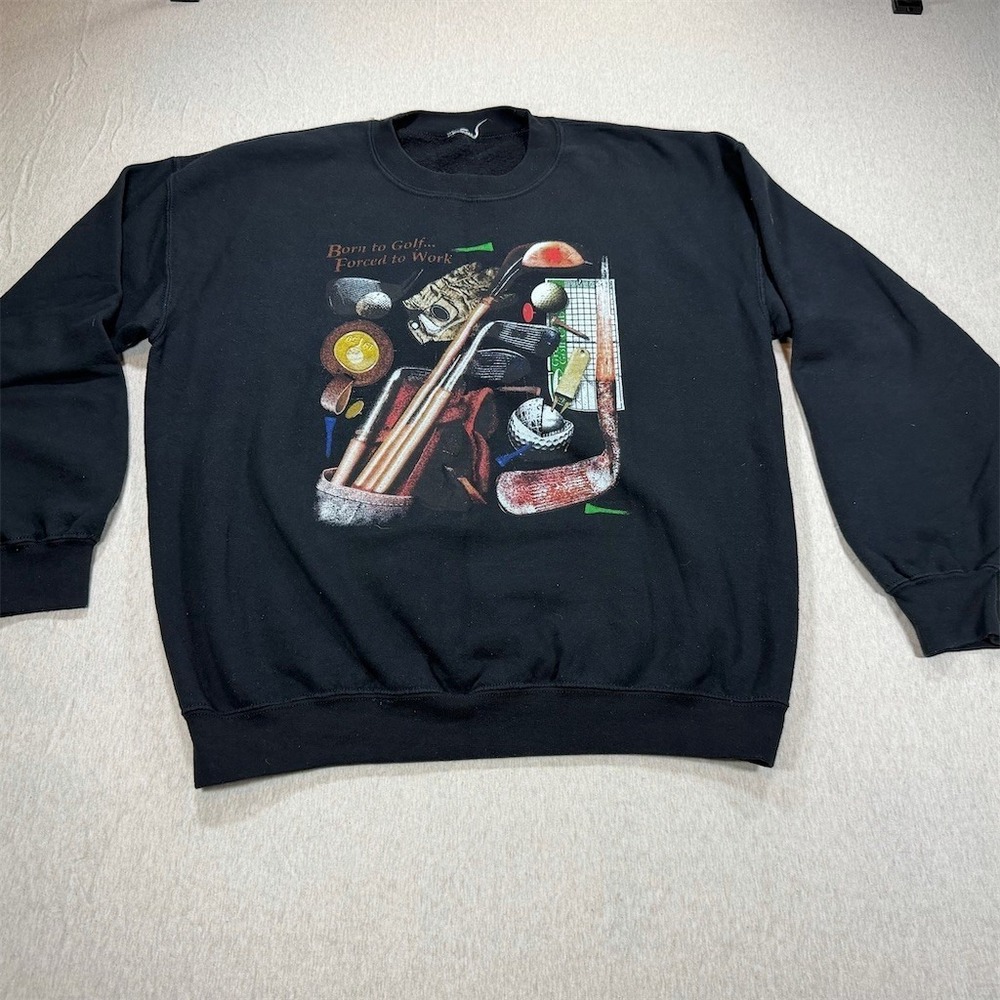 Unbranded Sweatshirt Unisex XL Black Born to Golf Forced to Work Graphic